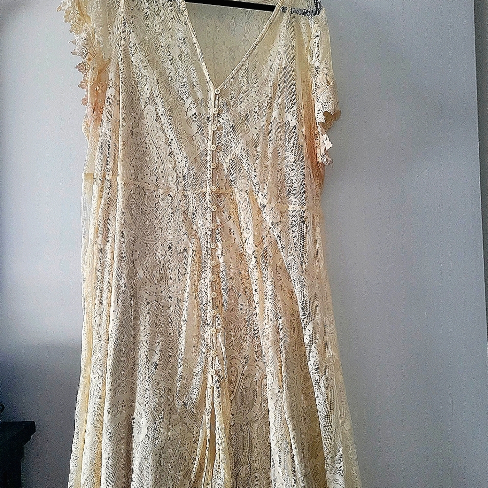 Cream Boho Lace Midi  Dress